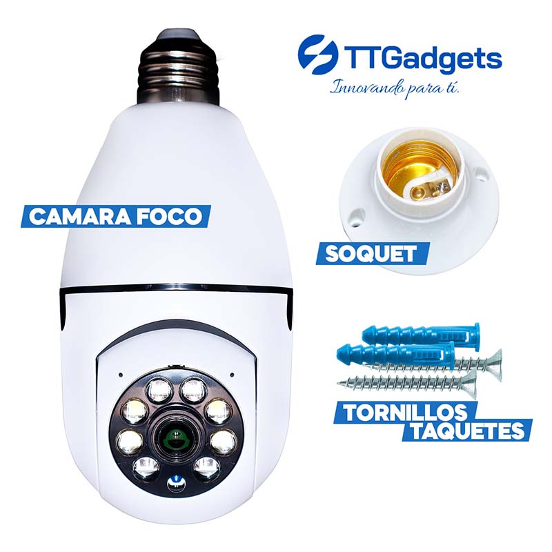 Kit de 2 Cámaras de Seguridad 3MP, Cámaras WiFi Bombillas Inalámbricas para Interior 2304x1296P Full HD, Alarma Sirena Automatica Visión Nocturna | Compatible IOS/Android