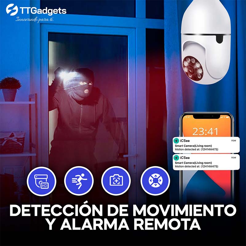Kit de 2 Cámaras de Seguridad 3MP, Cámaras WiFi Bombillas Inalámbricas para Interior 2304x1296P Full HD, Alarma Sirena Automatica Visión Nocturna | Compatible IOS/Android