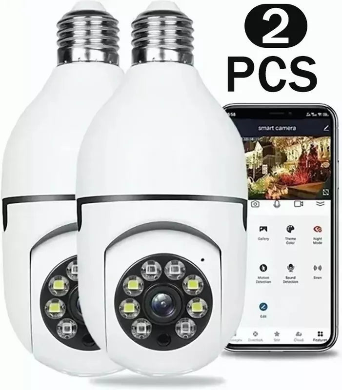 Kit de 2 Cámaras de Seguridad 3MP, Cámaras WiFi Bombillas Inalámbricas para Interior 2304x1296P Full HD, Alarma Sirena Automatica Visión Nocturna | Compatible IOS/Android